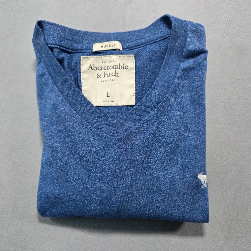 Abercrombie‎ & Fitch Mens Muscle Fit Long Sleeve V-Neck Blue Heather Tee Large